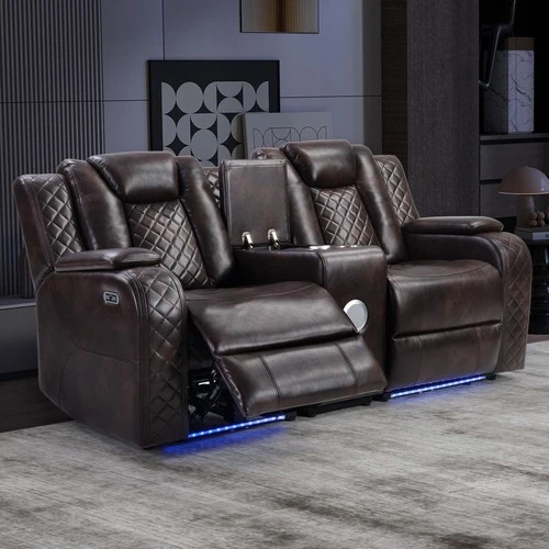 EBELLO Faux Leather Power Recliner Loveseat with B