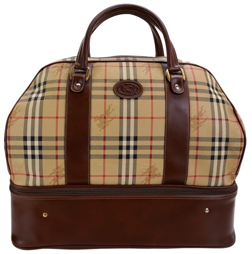 Authentic BURBERRY Novacheck Leather Duffle Weekender Travel Tote Bag Italy