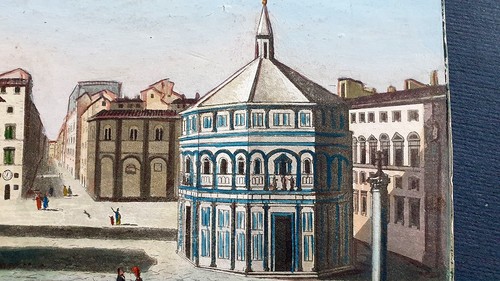 stampa antica delineato colori acquerello 1830 firenze s. maria fiore battistero - Picture 4 of 5