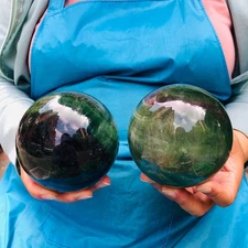 2 Pieces 2690g Natural Firefly Stone Ball Quartz Crystal Sphere Heals 879