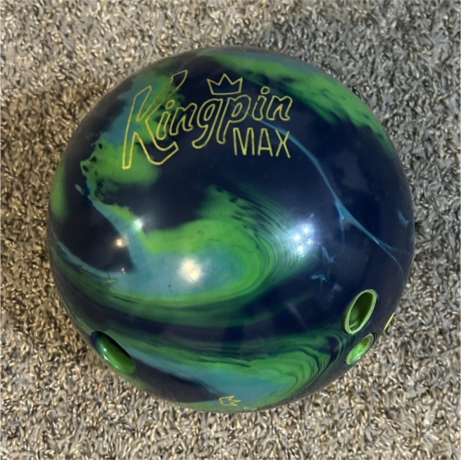 Brunswick Kingpin Max Blue Green Drilled Ten-Pin Bowling Ball 15 pound  