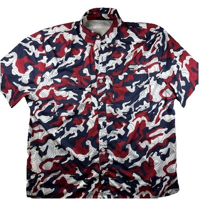 Fishing Shirt Ocean + Coast Vented Size Medium Moisture Wicking UVP Red/white/bl