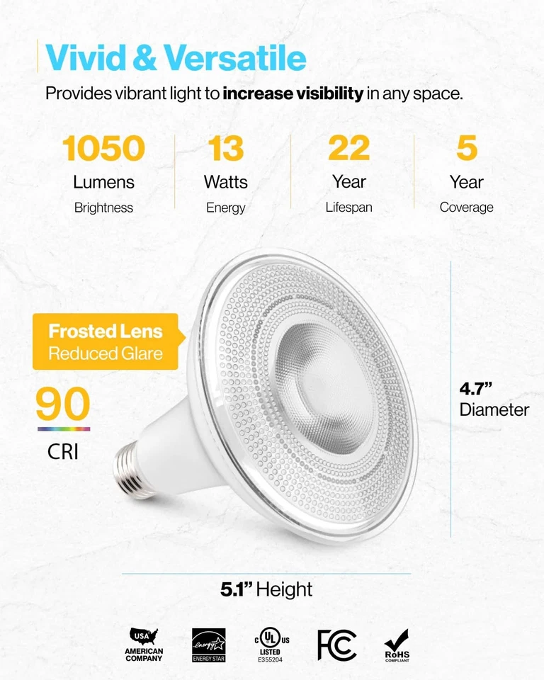 Sunco Lighting 6 Pack PAR38 LED Bulb 13W=100W, 5000K Daylight, 1050 LM, - Image 4 of 4