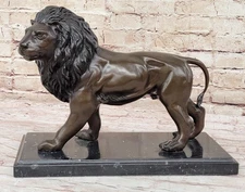 Bronze Sculpture Statue SIGNED LOST WAX SOLID LION ANIMAL ART DECO MARBLE BASE F