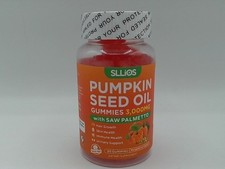 SLLIOS Pumpkin Seed Oil Gummies With Saw Palmetto 3,000mg, Raspberry 60ct