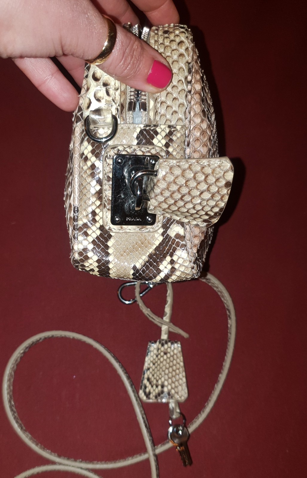 PRADA ~ RARE * crossbody / clutch / wrist real snakeskin bag ~ AUTHENTIC image 9