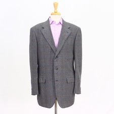 Brioni 44L Blue Sport Coat Blazer Jacket Check 3-Button Silk Blend