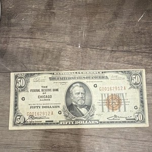 1934 $50 Federal Reserve Bank of Chicago Illinois National Banknote G00162912A