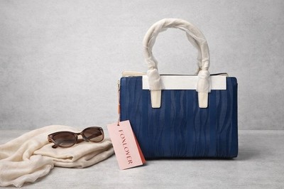 FOXLOVER Kattee Blue White Wavy Handbag Top Handles Tag Accent Zip