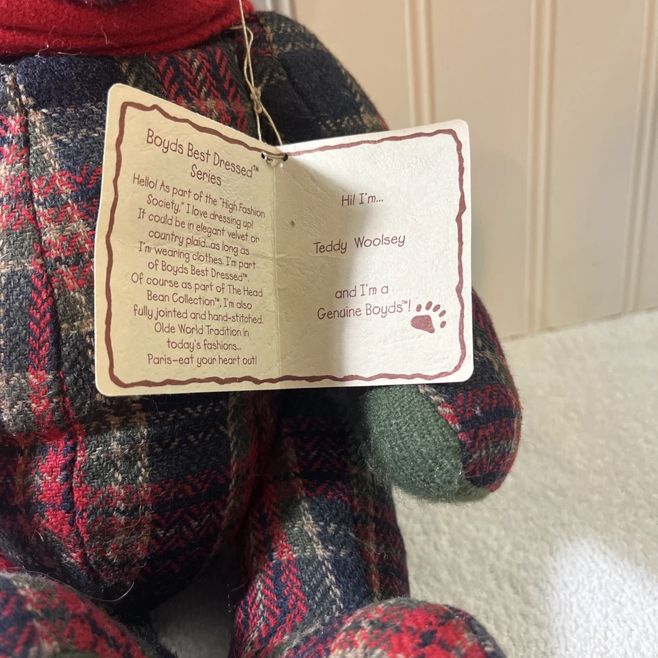 Boyd's Bear Wool Blend Red Christmas Plaid Teddy Bear Jointed 14" Beautiful! - Image 3 of 4