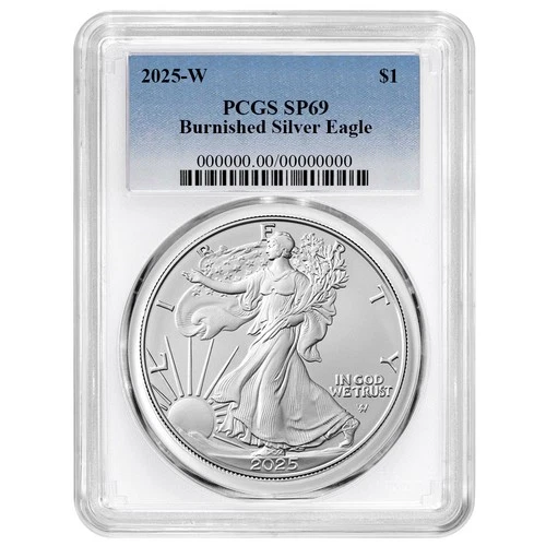 2025-W $1 1-oz Burnished American Silver Eagle PCGS SP69 Blue Label White Frame