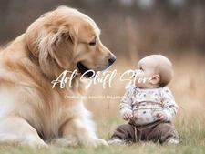 Digital Image Picture Photo Wallpaper Background Desktop Art Ai - dog and baby