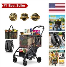 Folding Shopping Cart 30 Gallon 75 lb Steel Frame 4 Wheel Swivel Removable Tote