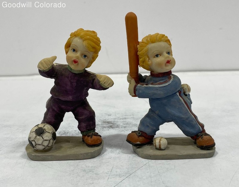Vintage Boys Playing Sports Figurines 2pc Bundle