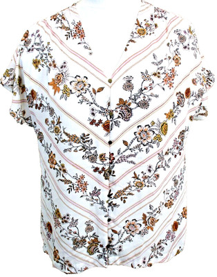 Maurice's White Coral Floral Silky Satin Button-Front SS Blouse Size 0X Women's