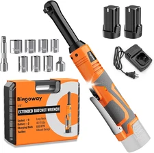3/8" Extended Electric Ratchet Wrench Set, 45Ft-Lbs Cordless Long Neck Power Rat
