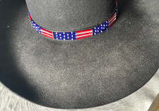 Western Mens Hatband 35 x 1/2 in USA Bead Cowboy Rodeo Tie Show Red White Blue