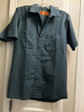 Red Kap Men's Industrial Work Shirt, Short Sleeve, Green, Medium