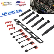 B58 Coils on N54 Coil Adapter Bracket Conversion Plate Wire Harness Rubber Boots