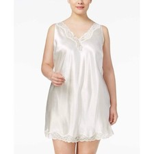 Thalia Sodi V-neck Chemise Ivory Sz XL Trendy Slip Dress Silky Satin Lace Trim