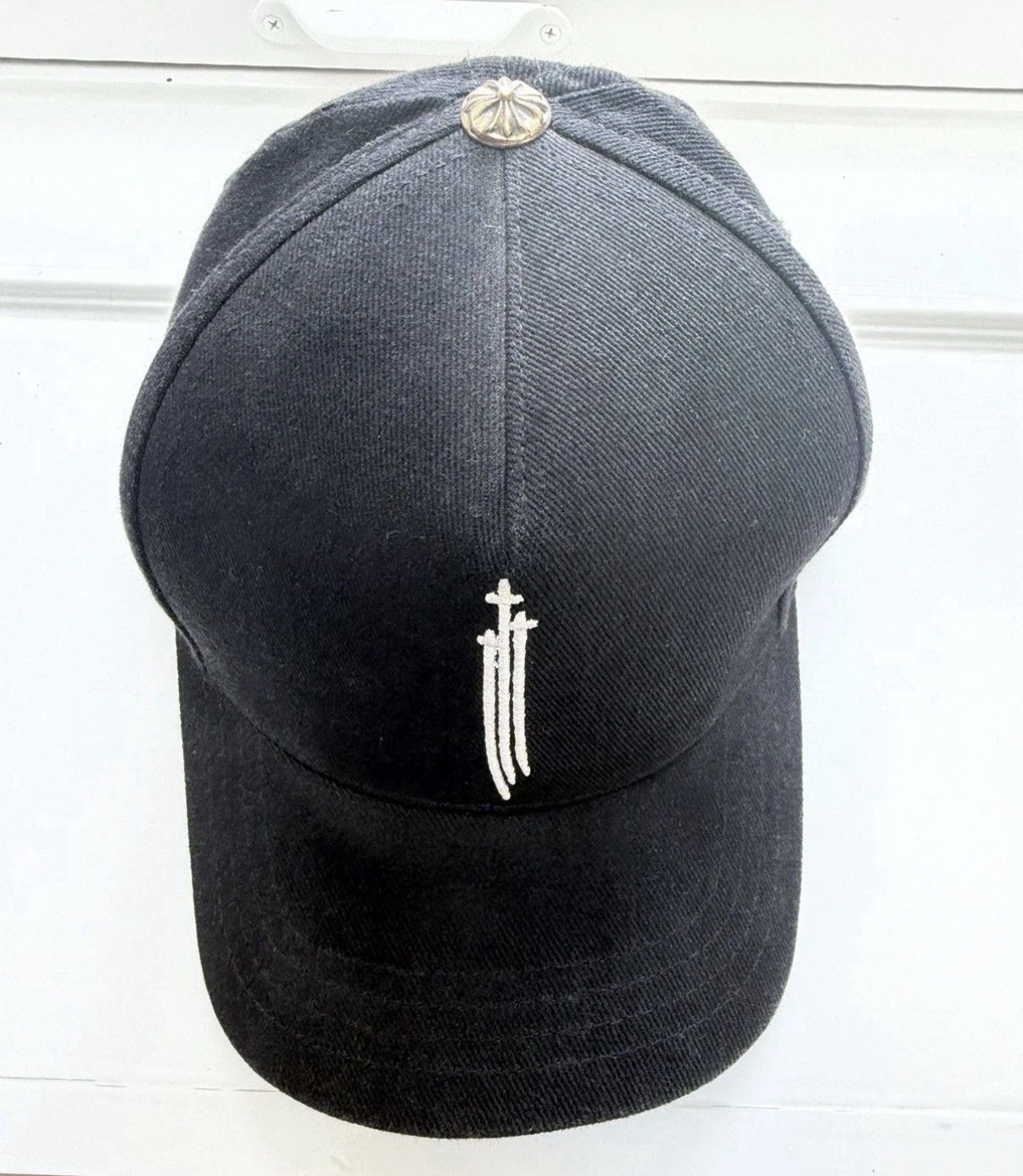 Chrome Hearts Embroidered RS3 Logo Baseball Hat Black White