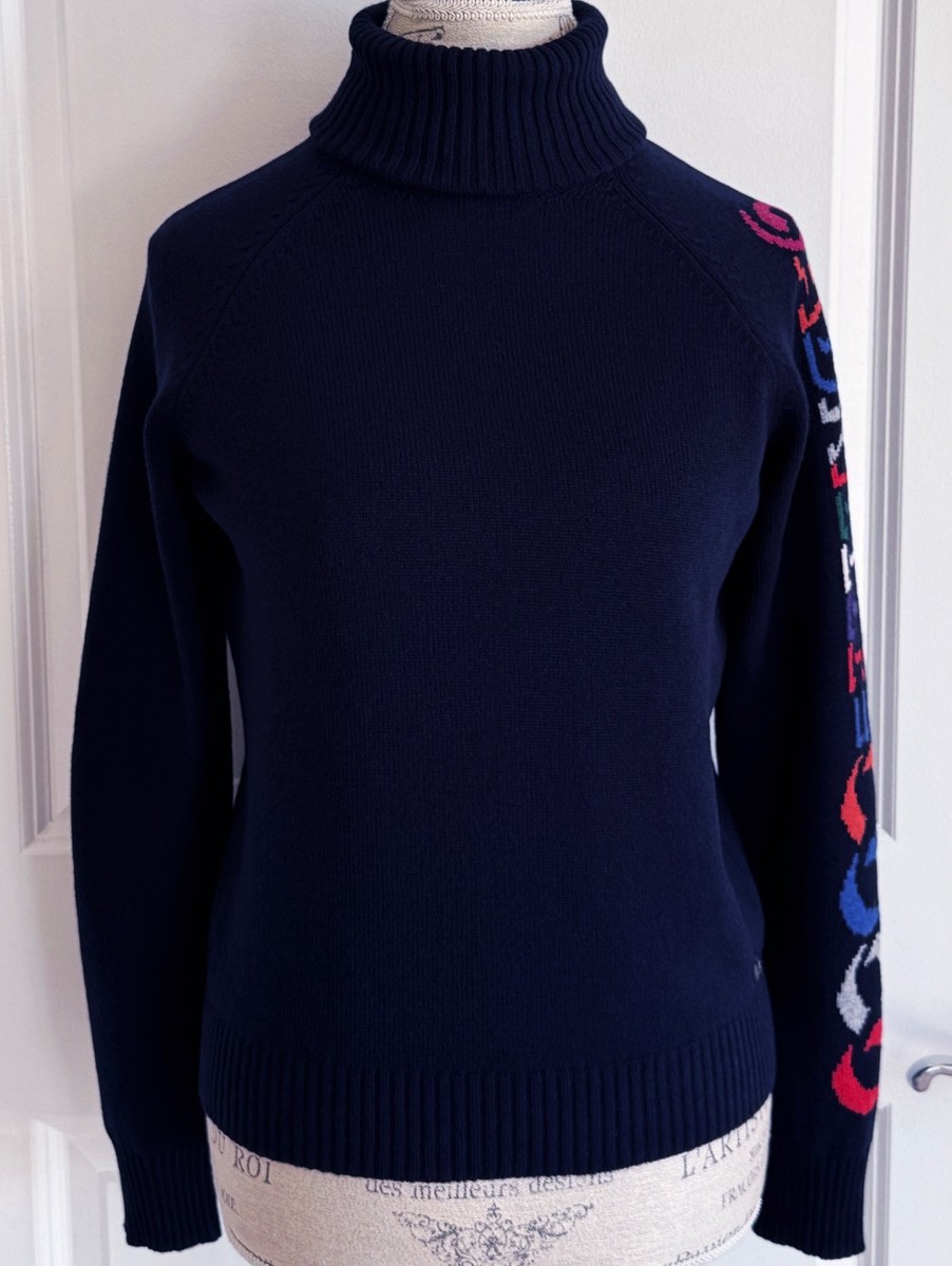17B GABRIELLE COCO CHANEL NAVY BLUE MULTICOLOR CASHMERE TURTLENECK