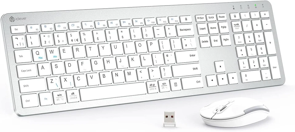 Kabellose Tastatur, Maus für Mac iClever GK08 Wiederaufladbar Ergonomisch Full Size
