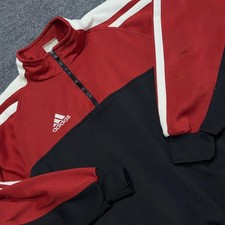 Vintage Adidas Sweatshirt Mens Medium Red Black Quarter Zip Pullover Mock Neck
