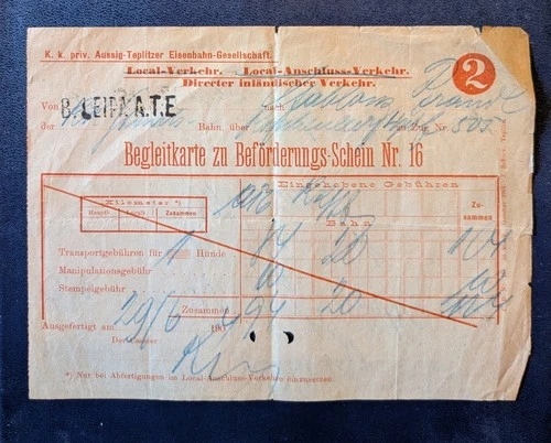 Eisenbahn - Fahrkarte 1904 , Begleitkarte zu Beförderungsschein