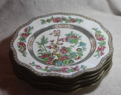 Antique Coalport INDIAN TREE 4 Luncheon Plates  Scalloped Edge Old Mark
