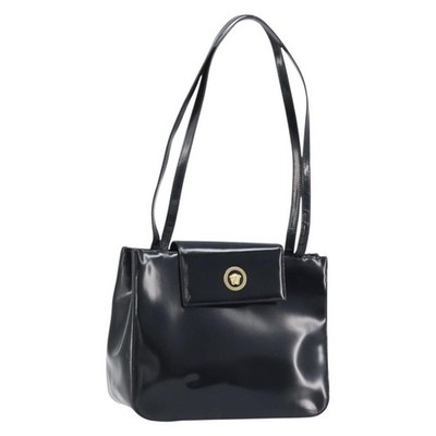 Gianni Versace Tote Bag Patent leather Black Gold Auth BA10900