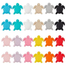 1box 24pcs 12 colors Turtle Food Grade Silicone Focal Beads Chewing Beads