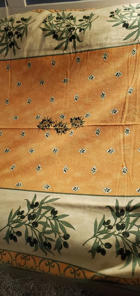 Italy Cotton Tuscany Olive Branches Green Orange Tablecloth 85" X 53" NEW -Flaw - Image 3 of 4