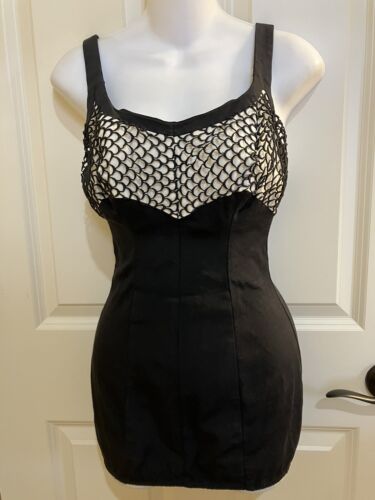 Vtg 50s 60s Woman’s Black Swimsuit With Netting