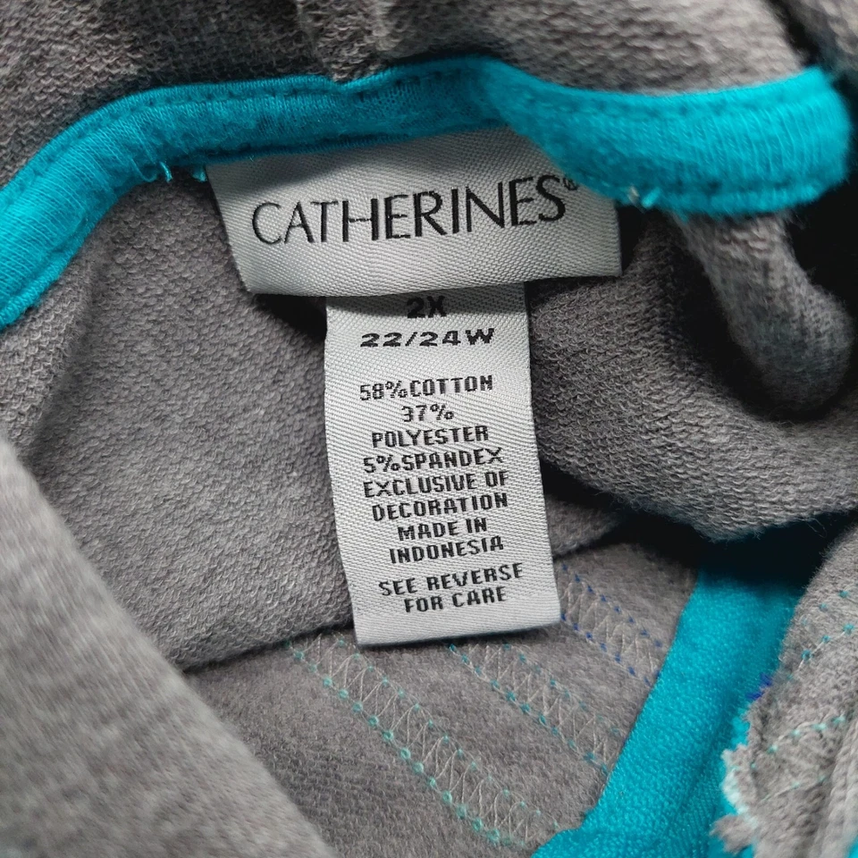 Sudadera con Capucha CATHERINES Para Mujer Talla 2X 22W 24W Gris Teal Rayas Cremallera Completa  Foto 4 de 4