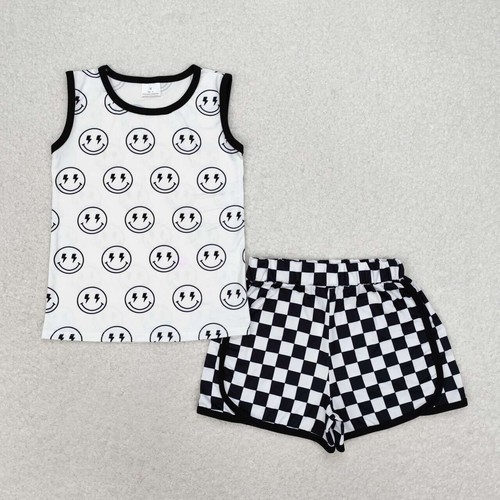 Sibling Baby Boys Summer Happy Face Top Checked Shorts Set - Picture 3 of 4