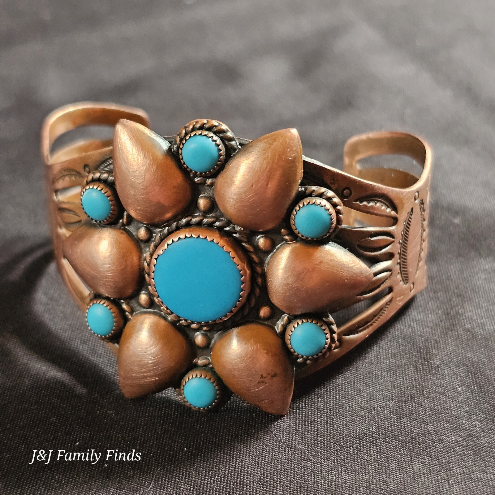 Vtg Bell Solid Copper & Turquoise Cuff Bracelet F… - image 14
