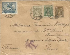 Poland postal envelope HG:B6 uprated Sc#132,140,#141 to Paris, T-Mark, some wear