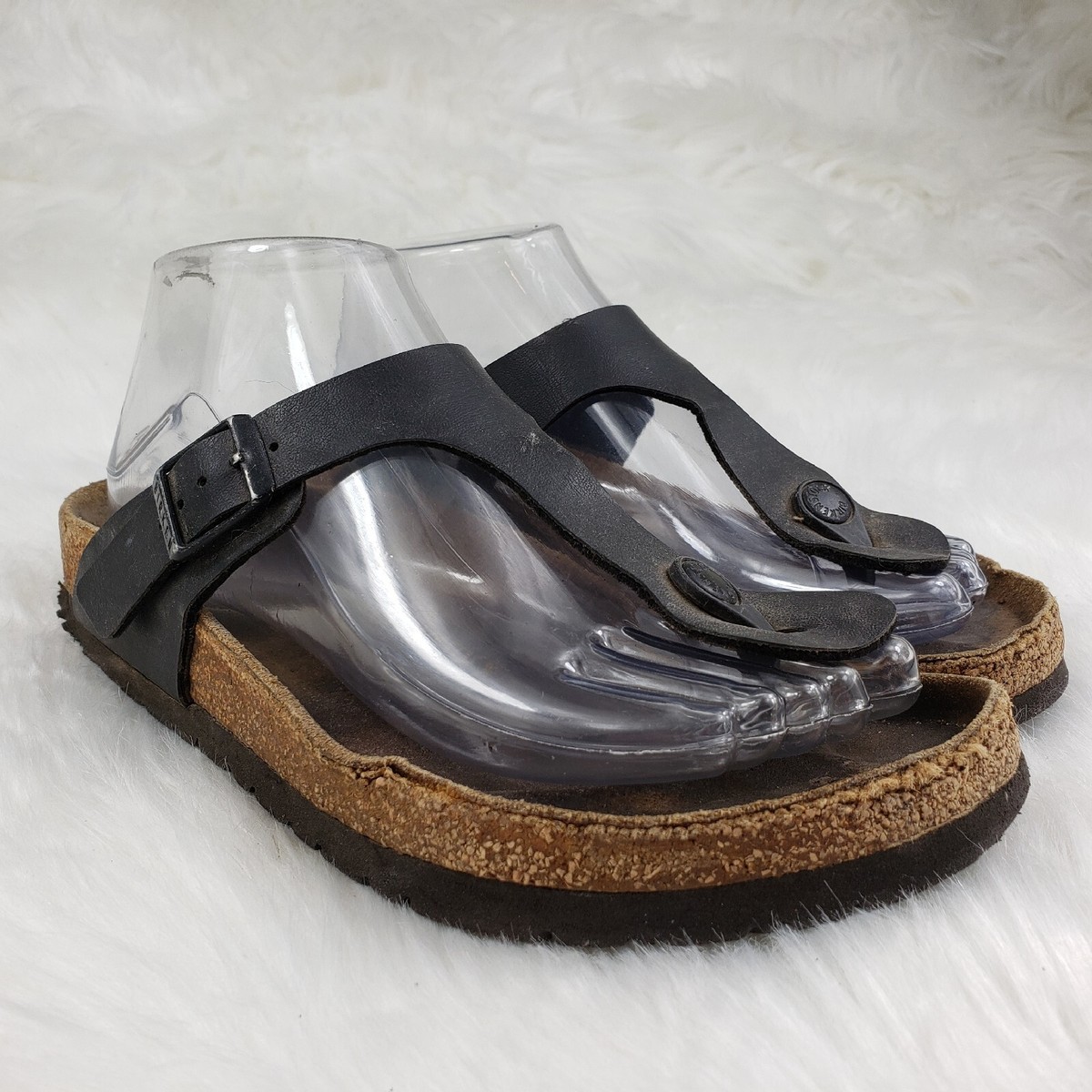 BIRKENSTOCK Black Leather Slide On Thong Sandals Womens Size  display picture 1