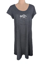 Fresh Produce Retro 90s Striped Navy Mini Dress Sz M Fish Graphic Print Outdoors