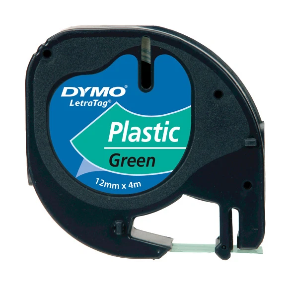 NASTRO DYMO LETRATAG SCRITTURA NERA SU FONDO VERDE PLASTICA MM.12X4MT