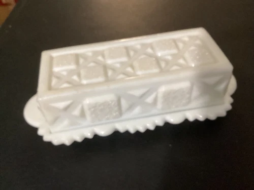 Vintage Westmorland White Milk Glass Butter Dish Quilt Pattern