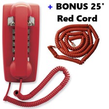 Red Mountable Hanging Telephone Phone Bell Ringer  Long 25' Cord 25403 2500RD