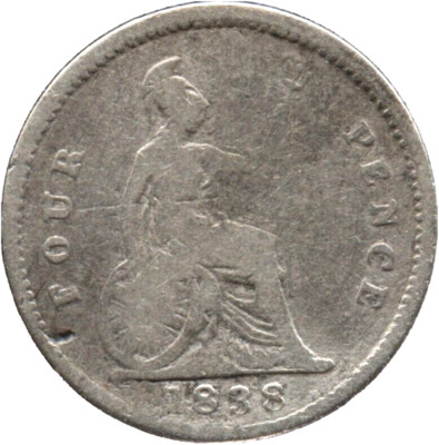 1838 Four Pense Grote - United Kingdom - .925 Silver - KM # 731.1 - Lot # FS 986