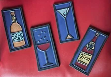 Set Of 4 Spalding Studio Wall Art Pottery 8" Tiles BAR Wine BEER Martini 