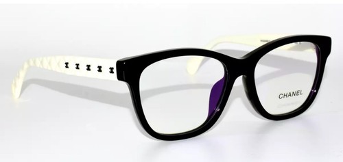 NEW AUTHENTIC CHANEL EYEGLASSES CH3443 1656 BLACK/WHITE W BLACK LOGO 53-16-140