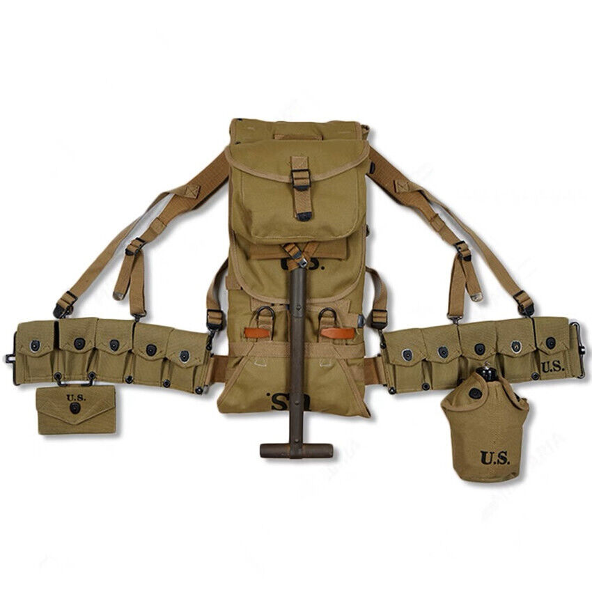 WW2 US Army Combat Gear 1928 Haversack Shovel Belt Soldier WW2 US Army Combat Gear 1928 Haversack Shovel Belt Soldier