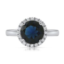 Sterling Silver Blue Cubic Zirconia Halo Womens Ring