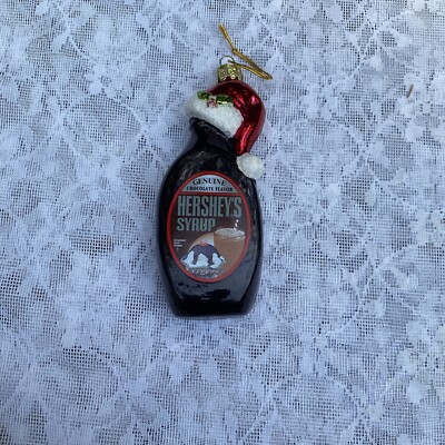 Kurt Adler 5 Inch Glass Hersheys Syrup Bottle With Santa Hat Christmas Ornament