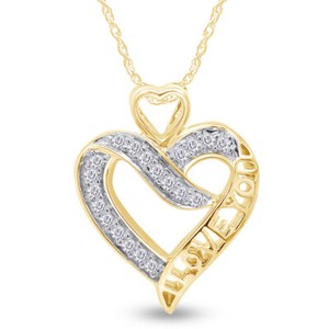 Authentic White Natural Diamond I Love You Heart Pendant 14K Yellow Gold Plated (1/7 Cttw)